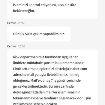 Rinabet Çekim Limiti 500 TL