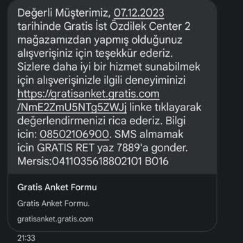 Gratis'ten Alışveriş Yapmadığım Halde Yaptığıma Dair Mesaj Geldi