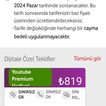 Vodafone Tarife Fiyatlarındaki Uyumsuzluk Fahiş Fiyat