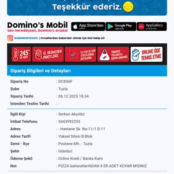 Domino's Pizza Sipariş İptalinden Kaynaklı Geri Ödeme Yapmıyor.