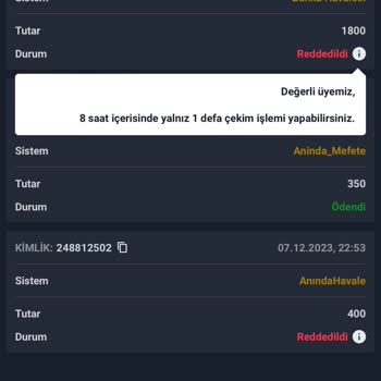 Dengebet Çekim Talebime Red Verip Paramı Çöp Ettiler
