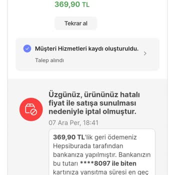 Hepsiburada Fiyat Hatasından İptal