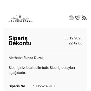 Gümüşistan Siparişimi İptal Etmişler. Ödenmemiş Ücreti. Geri