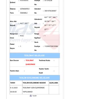 Aras Kargo Kargom Teslim Edilmedi.
