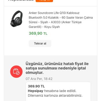 Hepsiburada Satın Aldığım Bluetooth Kulaklığı Göndermeden İptal Etti