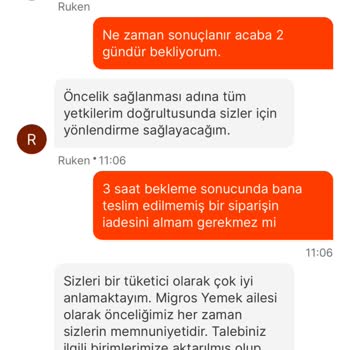 Migros Yemek Siparişim Teslim Edilmedi Para İadesi Alamıyorum.