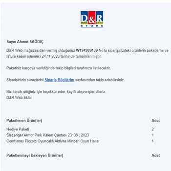 D&R Ürünlerim Elime Ulaşmadı