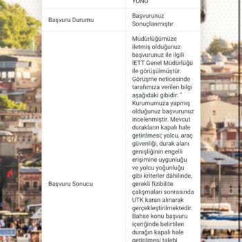 İBB - İstanbul Büyükşehir Belediyesi Üstü Kapalı Durak Talebine Red Cevabı