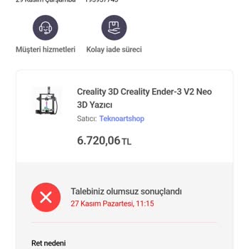 Creality Ürün İadesi Ve Para İadesi, Ayıplı Mal