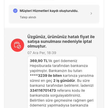 Hepsiburada Yanlış Fiyat Sorunu