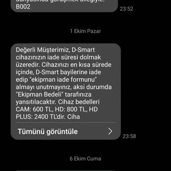 D Smart Yanlış Bilgilendirme İle Yapılan Aboneliğin İptalini Yapmama