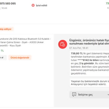 Hepsiburada'nın Siparişimi Tek Taraflı İptal Etmesi