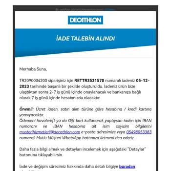 Decathlon A Yapılan İade Gecikmesi