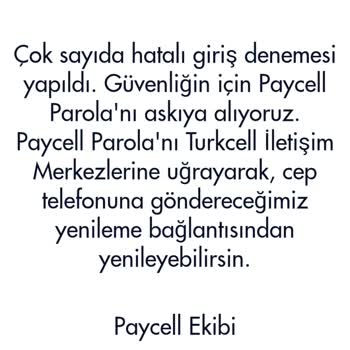 Turkcell Paycell Hesap Askıya Alındı