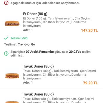 Trendyol Yemekten Et Döner Söyledim Tavuk Geldi İademi Sağlamadılar