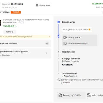 Grundig Türkiye Hepsiburada'dan Aldığım Televizyonu Göndermiyor.