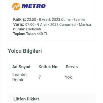 Metro Turizm Ödediğim Hizmeti Alamadım!