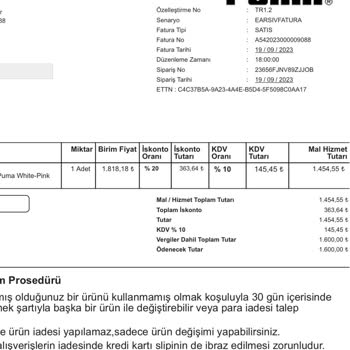 Puma Ürünün Geri İade Edilmemesi