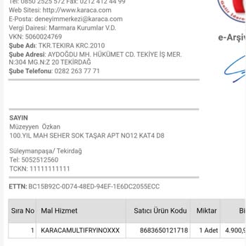 Tekira Alışveriş Merkezi Karaca Sipariş Teslim Edilmemesi