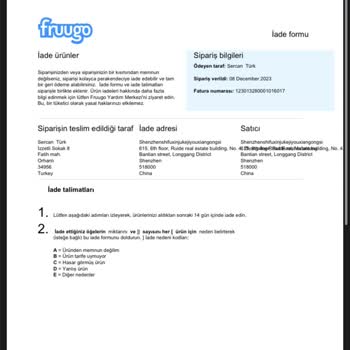 Fruugo Ürün İptali İstiyorum