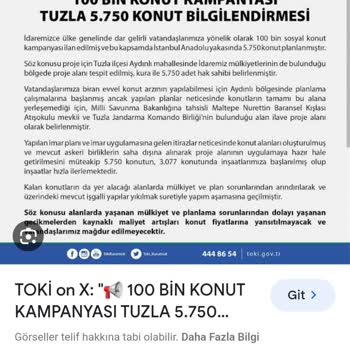 TOKİ Tuzla 5750 100000bin Konut