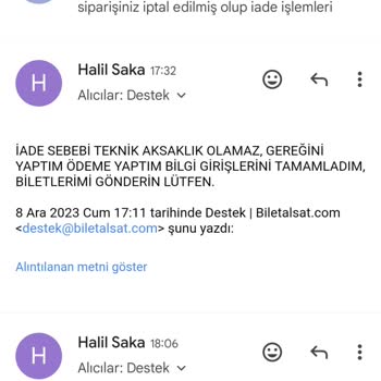 Biletalsat.com Usulsüzlük-Biletlerimin Rızam Olmadan İptal Edilmesi