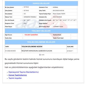 Aras Kargo Asi Şubesi Adrese Teslim Yerine İş Yeri Teslimi