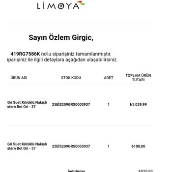 Limoya Ayakkabı Ürünüm Kargoya Verilmedi Hala. 26gün Oldu