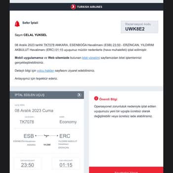 THY Uçuşum İptal Edildi
