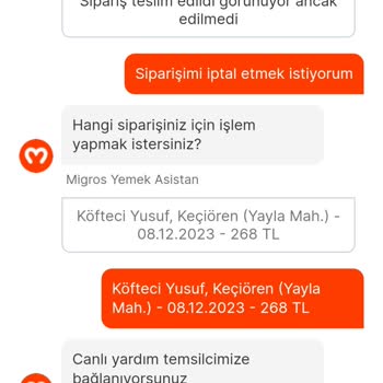 Migros Yemek Para İadesi Yapmama Ve Yemeği De Göndermeme
