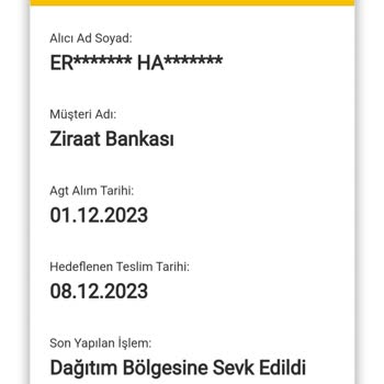 AGT Kurye (aynigunteslim.com) Ziraat Kart Teslimatı Gecikmesi!