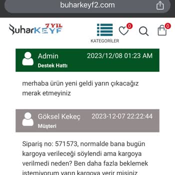 Buharkeyf2.com Siparişimi Kargoya Vermiyor/Para İadesi İstiyorum.