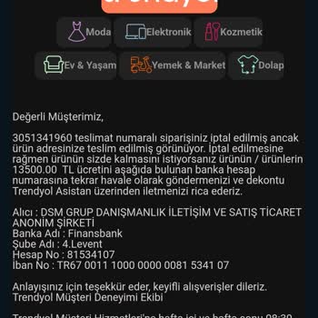 Trendyol İptal Edilen Ürünün Gönderilmesi Ve IBAN İle Nakit Para Talebi İsteme