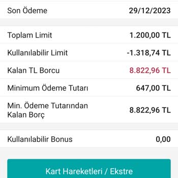 Garanti BBVA Kullanıma Kapalı Kredi Kartı Ekstresi
