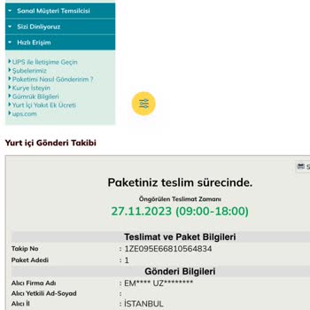 UPS Türkiye Teslim Edilmeyen Kargo