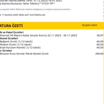 Millenicom İnternet Ücretime Haksız Fiyat Yansıtılması