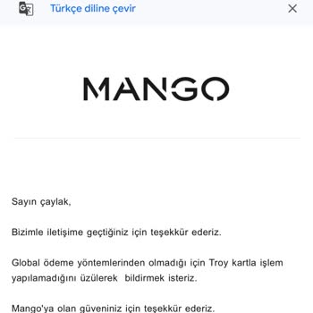 Mango Alışveriş Ödeme Sorunu