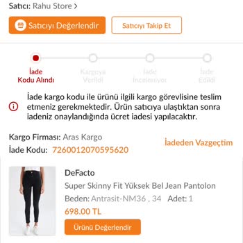 DeFacto Ürünüm Yanlış Geldi