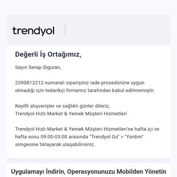 Trendyol GO Doğru Olmayan Yazılar İçeren Mail Gönderdi