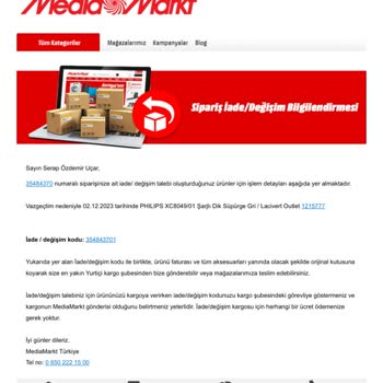 Media Markt Açıklama Yapmadan İade Ettiğim Ürünü Geri Gönderdi