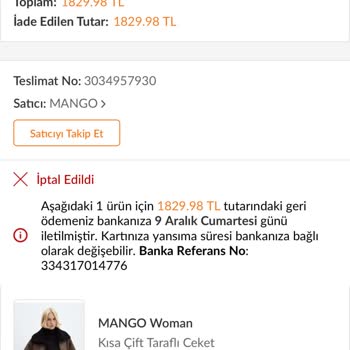 Mango Ürünümün İptal Edilmesi