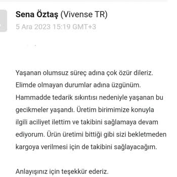 Vivense Teknoloji Hizmetleri Ticaret A. Ş. / Ürün Teslimat Sorunu