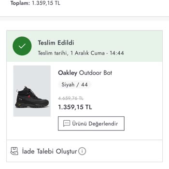 Boyner Oakley Outdoor Bot Sipariş Verilen Üründen Farklı Bir Ürün Gönderimi