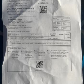 Boyner Oakley Outdoor Bot Sipariş Verilen Üründen Farklı Bir Ürün Gönderimi