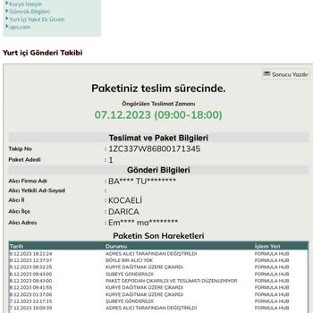 UPS Türkiye Alıcı Yok Uyarısı