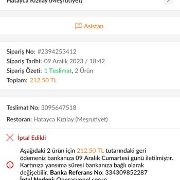 Hatayca Kızılay Döner Yemek Siparişini İptal Etti.