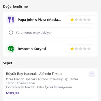 Papa John's Pizza Papa JHON'S Pizzayı Getirmedi Ücret İadesi Yapmayız Diyor.