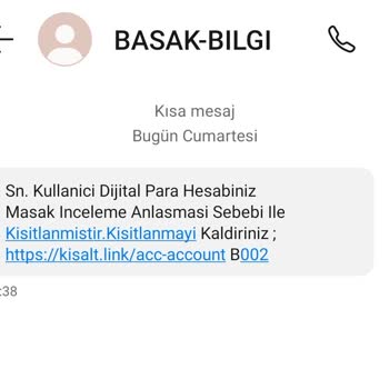 BAŞAK-BİLGİ (sms) Anlamsız Hesap Kısıtlama SMS Bildirimi İle İlgili Şikayet