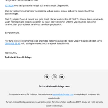 Turkish Airlines Holidays Son Dakika Ücret Talebi