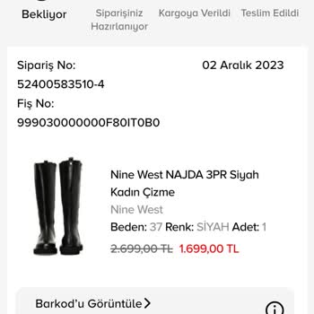 Nine West Ürünümü Hala Göndermedi!